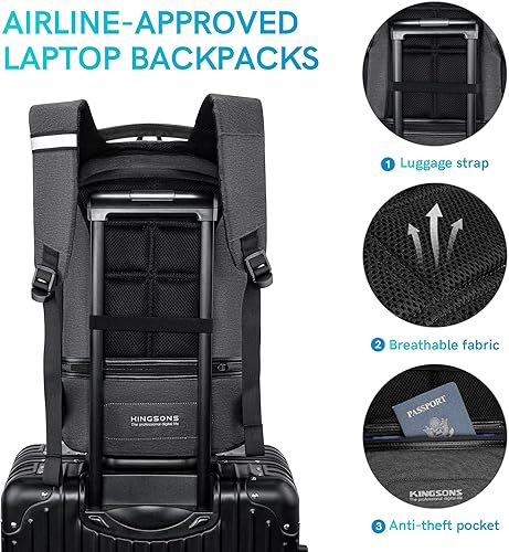 Miniatura 5 de VGOAL Mochila para laptop de 13.3 pulgadas con bloqueo TSA y puerto de carga USB, aprobada por vuelo, mochila de negocios de transporte antirrobo,