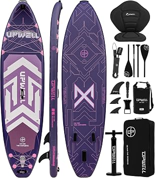UPWELL 116"35" Extra Wide Inflatable Paddle Board, Stand Up Paddle Board for Youth & Adults, Stable Design, Premium SUP Accessories, 120L Backpack, 10L Dry Bag, Paddle, Leash, Hand Pump, US Fins