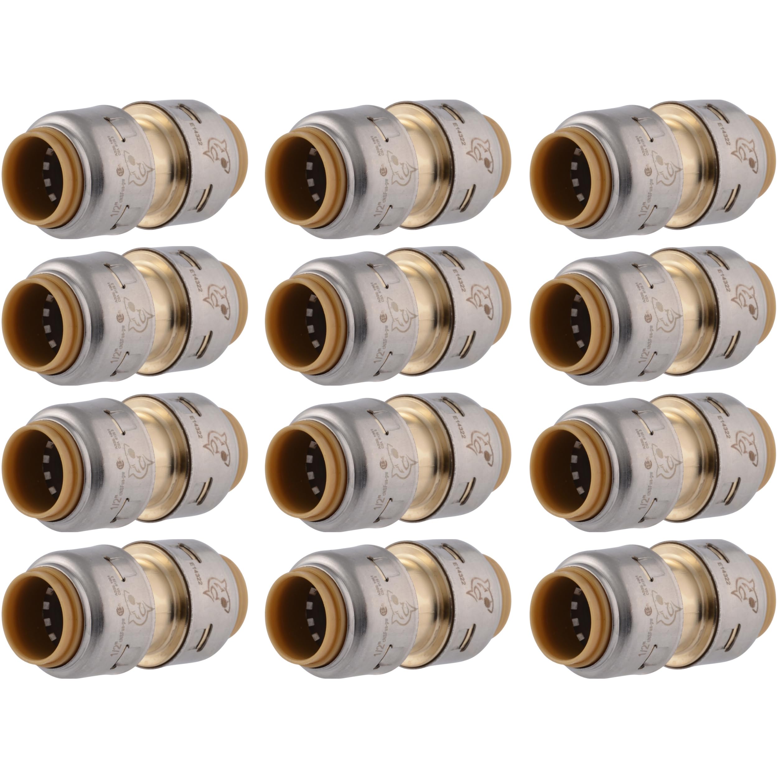 SharkBite Max łącznik do rur 1/2 cala, zestaw 12 sztuk, mosiężna armatura hydrauliczna, rura PEX, miedź, CPVC, PE-RT, HDPE, UR008