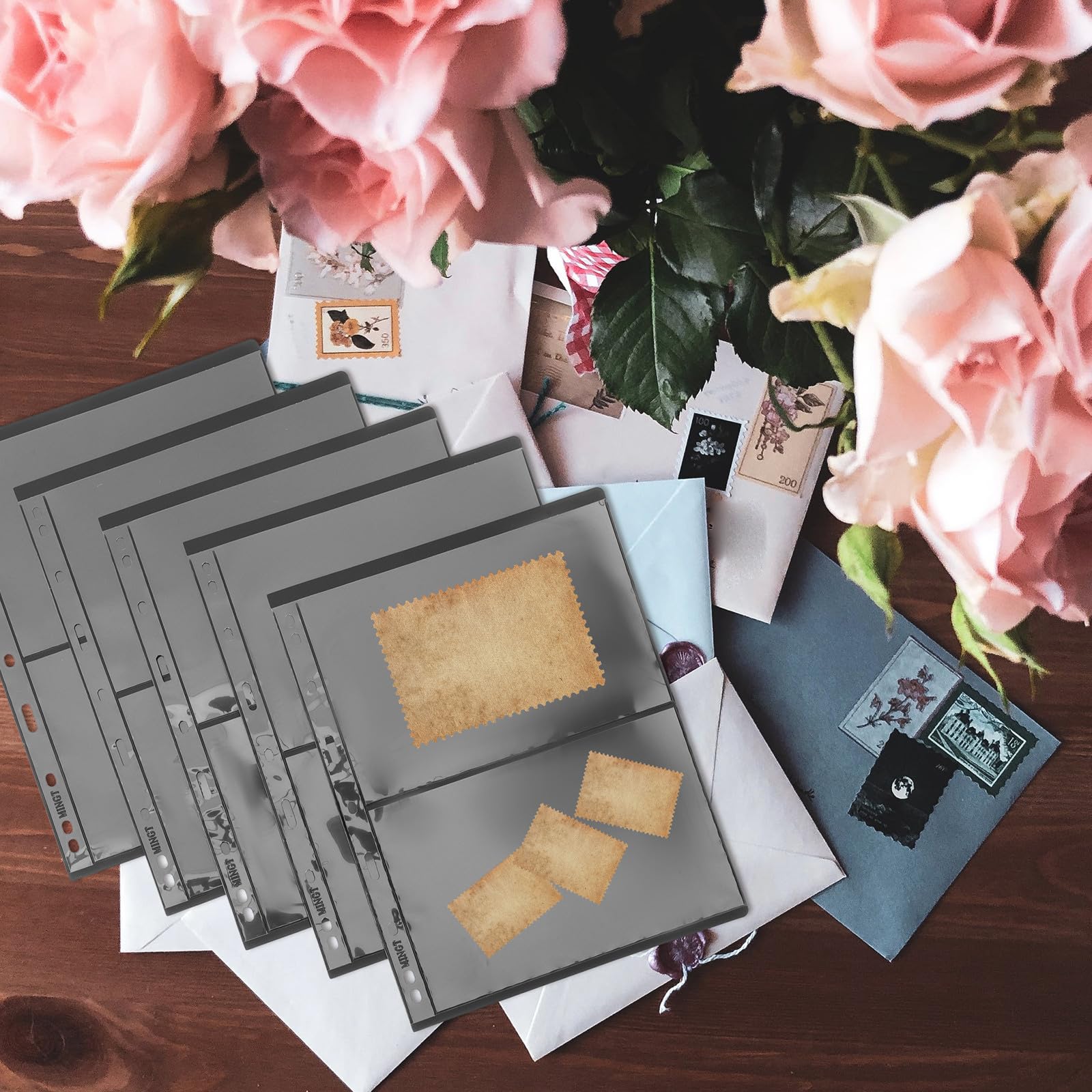 Beavorty Album de Timbres Noir Pvc Transparent 10 Pochettes Double Face Faciles à Utiliser pour Collection de Timbres et Photos