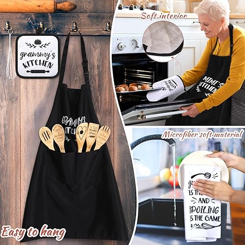 Miniatura 6 de Juego de 10 piezas de regalo de cocina Mimi que incluye delantal de cocina de algodón, manoplas de horno, soporte para ollas de bambú, espátula de