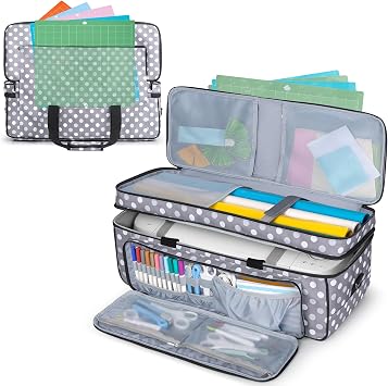 LUXJA Double-Layer Carrying Case with Cutting Mat Pocket for Cricut Maker 4, Maker 3, Explore 4, Explore 3, Explore Air 2, Multiple Storage Bag for Cricut Accessories and Supplies, Gray Dots