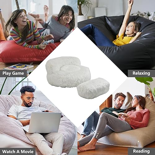 Miniatura 4 de Puf con reposapiés, puf de felpa con relleno incluido, suave puf para juegos, sofá gigante perezoso con otomana para adultos y niños, sala de estar,