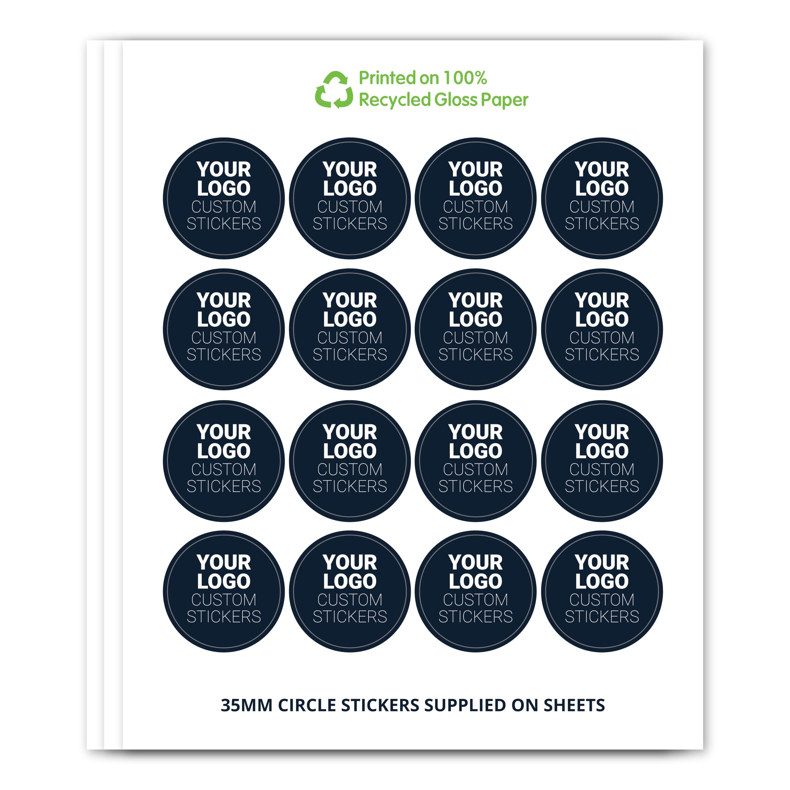 35mm Circle Custom Logo Sticker Sheets - Personalised Business Labels - Upload Your Own Design - Recycled Gloss Paper - UK Printed Brand Labels