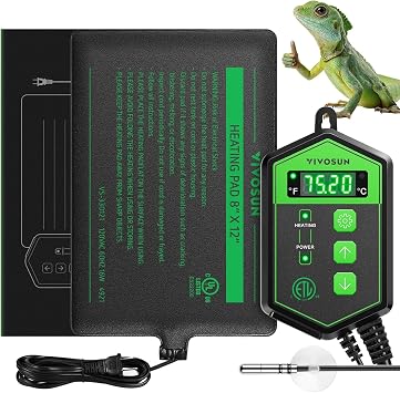 VIVOSUN Reptile Heating Pad 8x12 Inch with Thermostat Combo Under Tank Terrarium Heating Mat for Turtles, Lizards, Frogs, and Other Reptiles