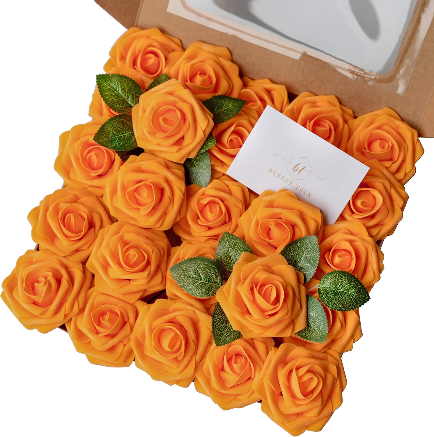 Breeze Talk Artificial Flowers Orange Roses 25pcs Realistic