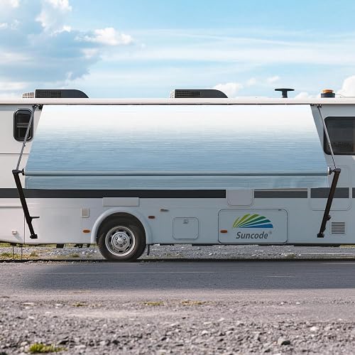Suncode Reinforced RV Awning Fabric Replacement, Heavy-Duty Waterproof Vinyl Canopy with Tear-Resistant Top Edge, Universal Fit for Camper Trailer Motorhome,18'(Fabric 17'2") Blue Fade