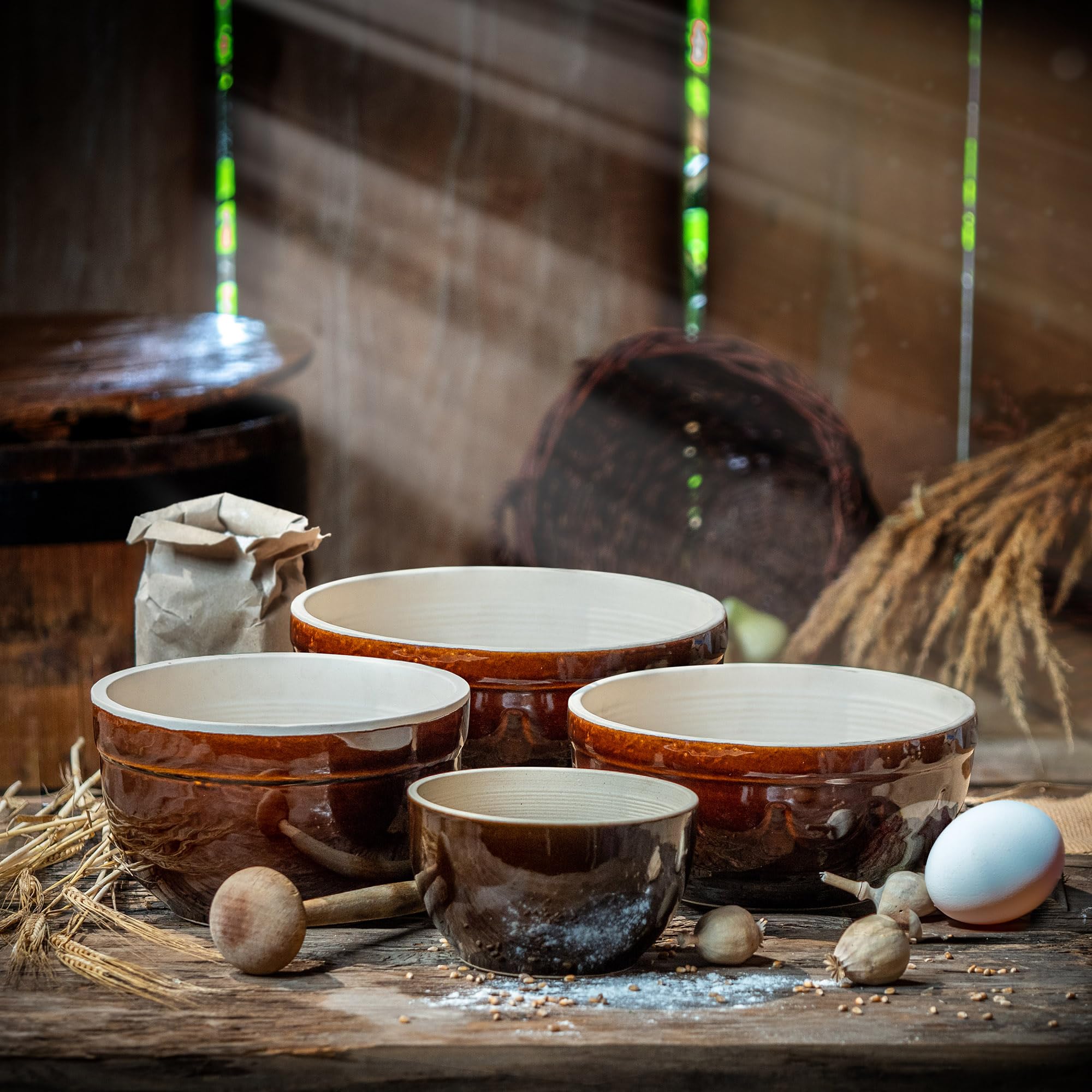 KADAX Tonschüssel, Mohnschüssel aus Keramik mit Rillen, Spülmaschinenfeste Rührschüssel, Keramiksalatschüssel für Gewürze, Mehl, Brotaufstriche, Teigschüssel (3L) Küche, Haushalt & Wohnen