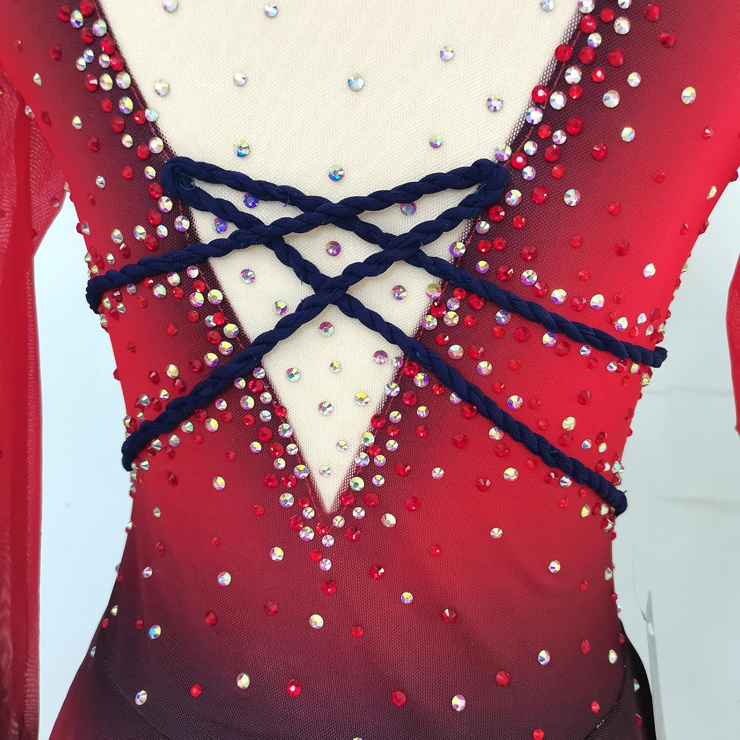 Girls' Red Long Sleeve Figure Skating Dress Professional Customized Competition Costume