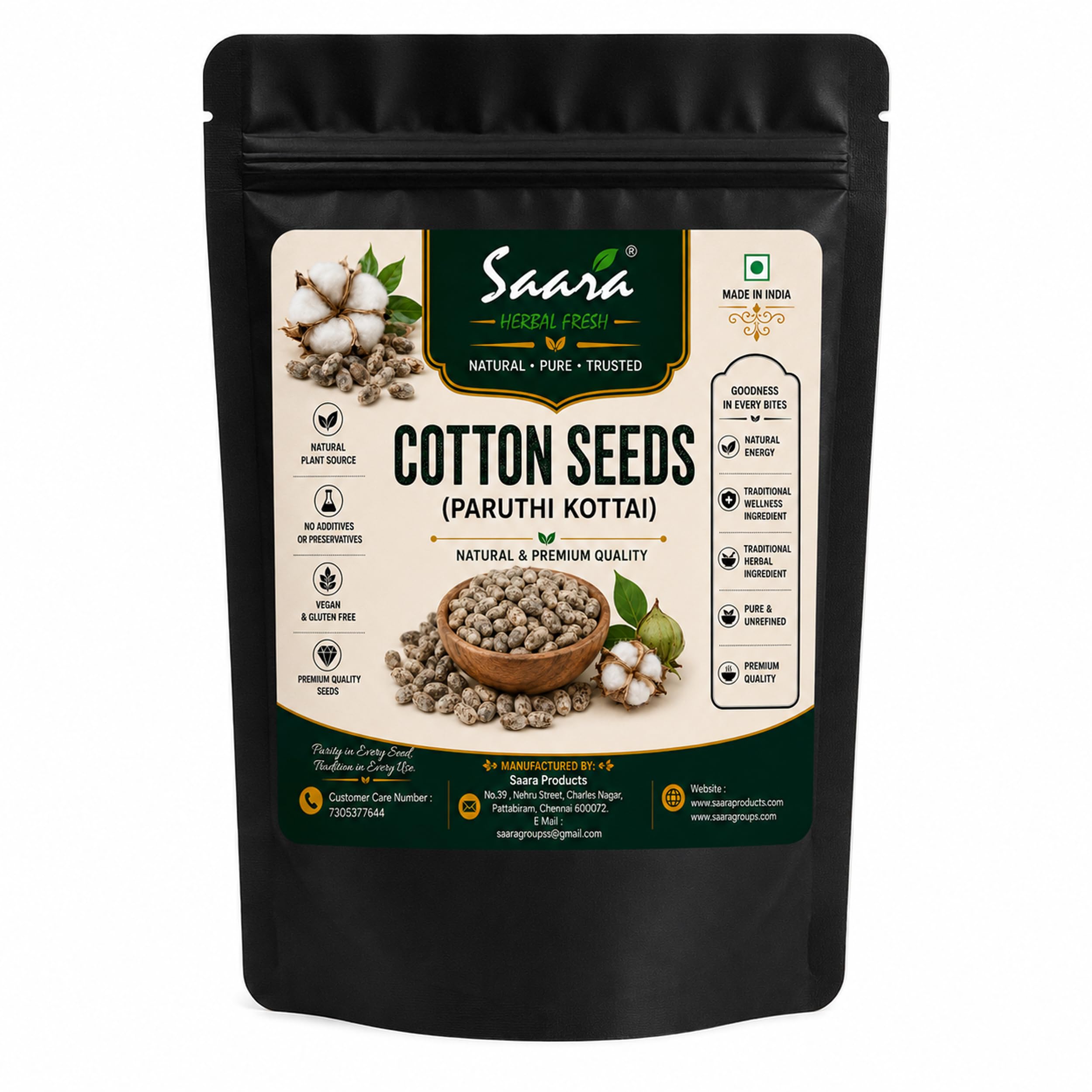 Saara HERBAL FRESH Cotton Seeds, 500g, Paruthi Vithai, Paruthi Kottai, Paruthi Seeds, for Paruthi Paal/Cotton Seed Milk (Pack of 5 x 100g)-image-12