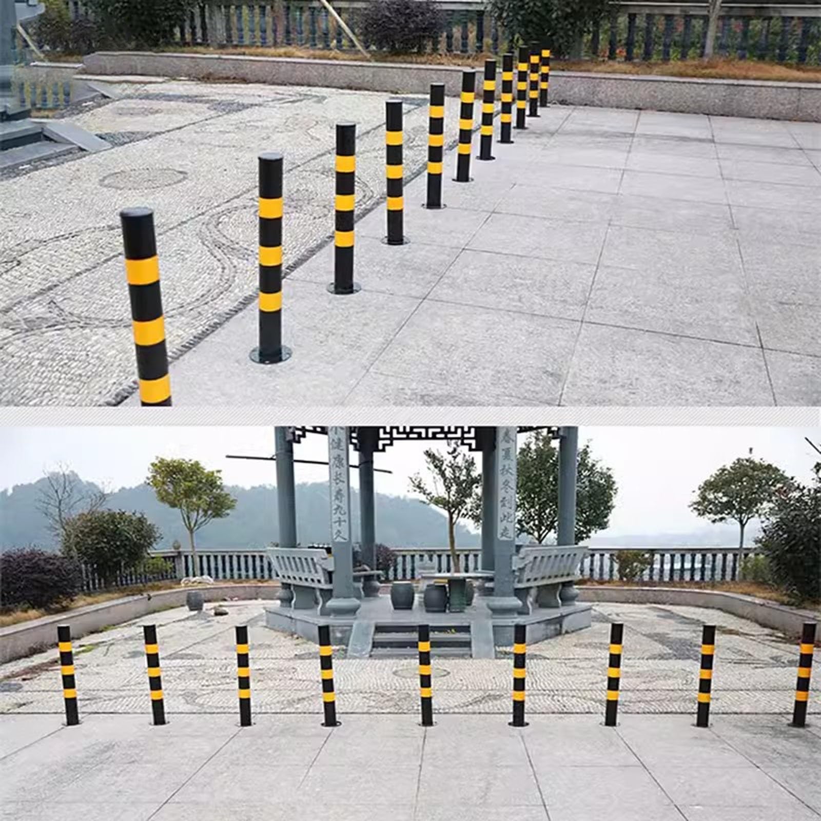2Pc Steel Parking Bollard Post, Délimiteurs de sécurité routière montés au Sol avec 4 boulons d’ancrage, pour Public Area Driveway Walkway Garage