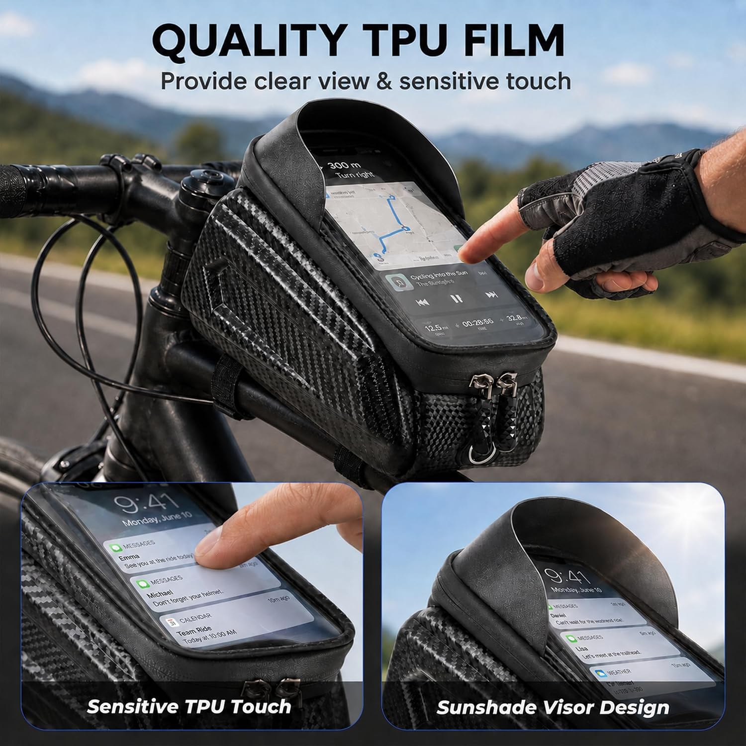 Susbie Bike Frame Bag,Waterproof EVA Hard Shell,Bike Phone Mount Holder Bag