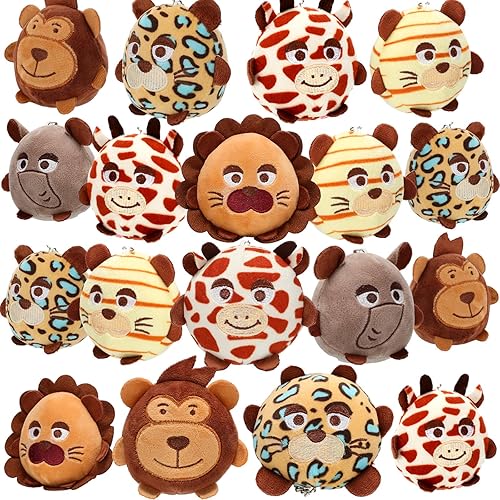 Jenaai 18 piezas de animales de peluche a granel, 3.15 pulgadas, coloridos animales de la selva, llavero de animales del bosque para Navidad,