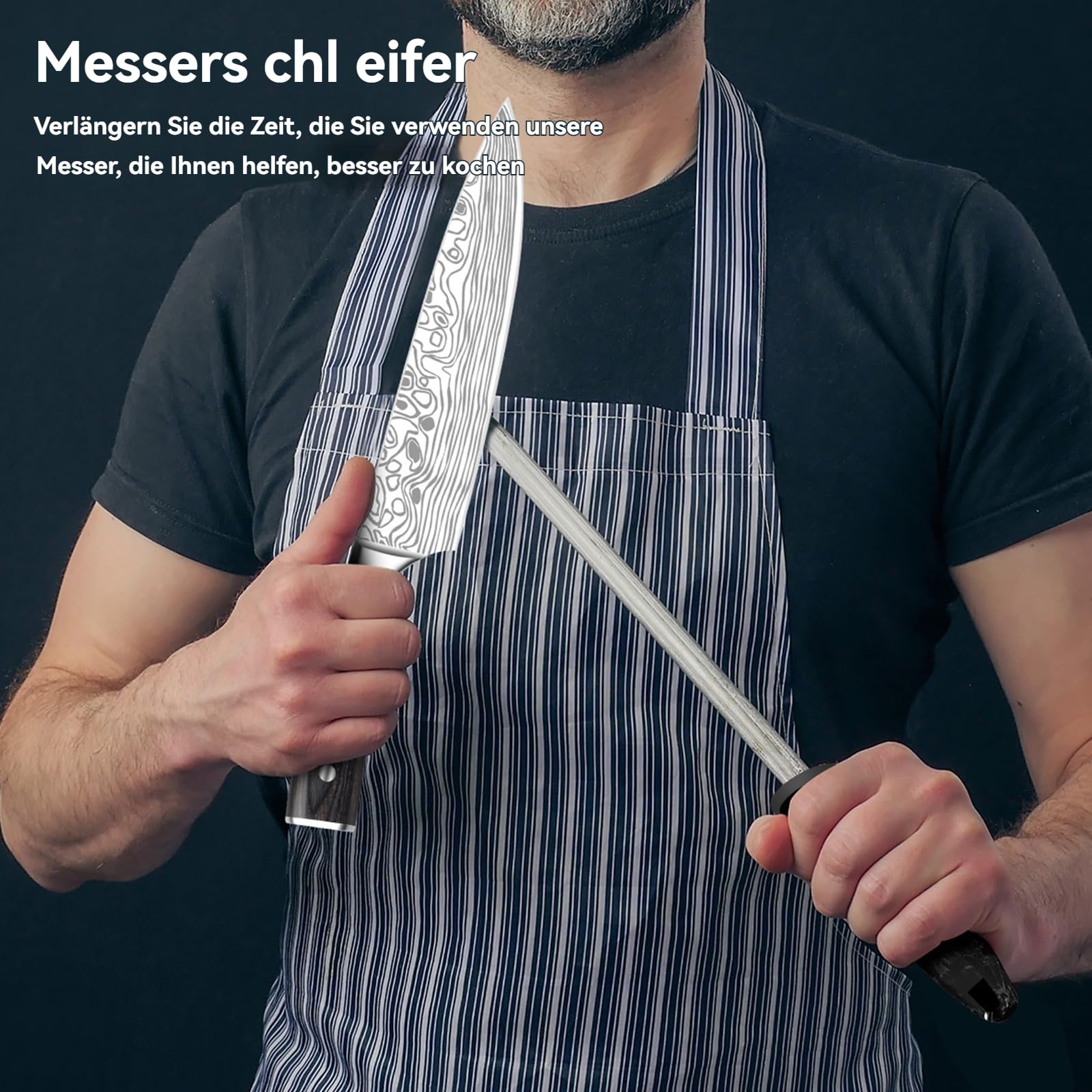 Juego de Cuchillos de Cocina Profesionales 5 Piezas, Incluye Cuchillo de Chef 20cm, Cuchillo para Pan 20cm, Nakiri 18cm, Cuchillo Multiusos 13cm, Cuchillo para Frutas 9cm
