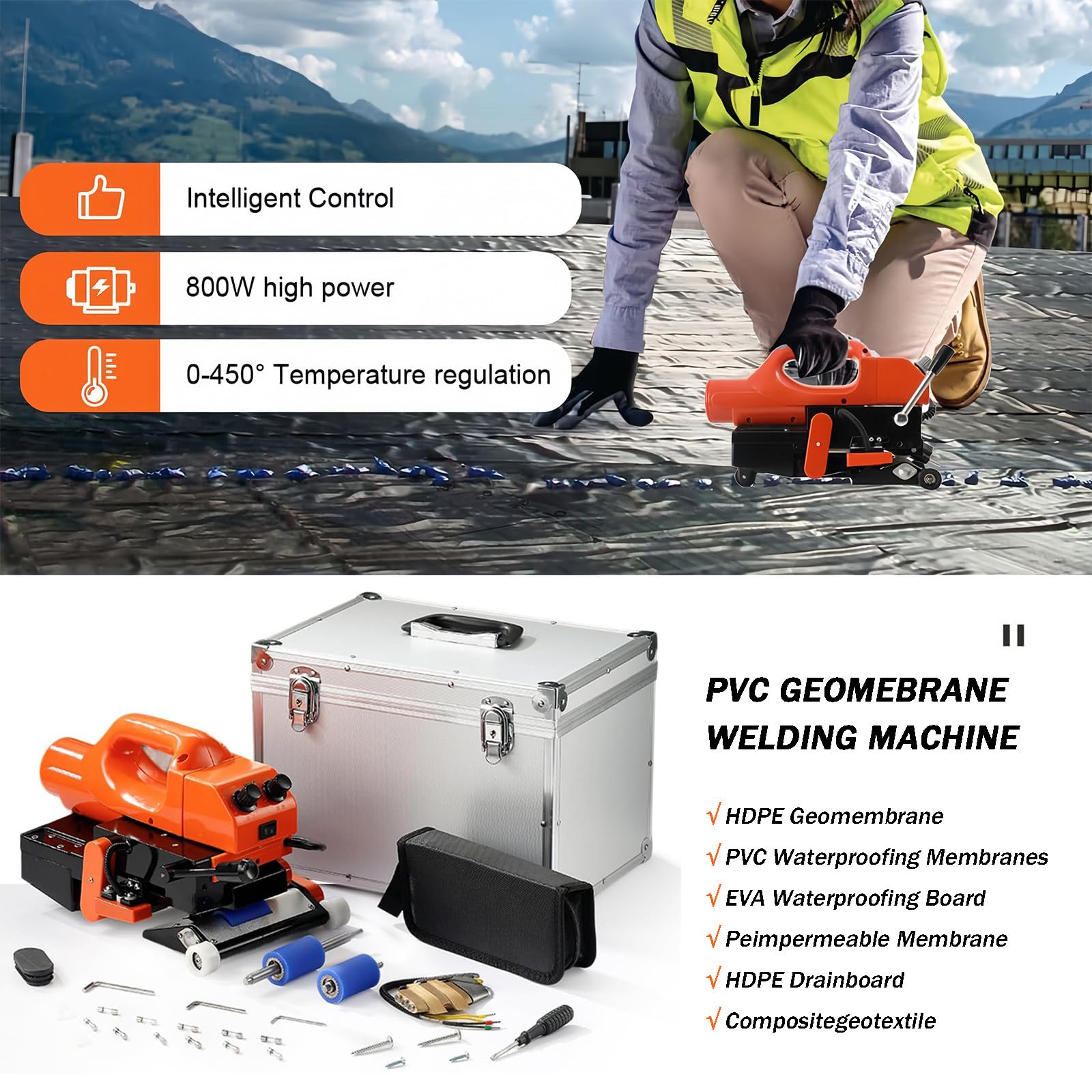 Kit saldatore a cuneo caldo 800W per Geomembrane da 10 cm, Saldatrice di plastica per saldatura a sovrapposizione, Saldatore Geomembrane 220V
