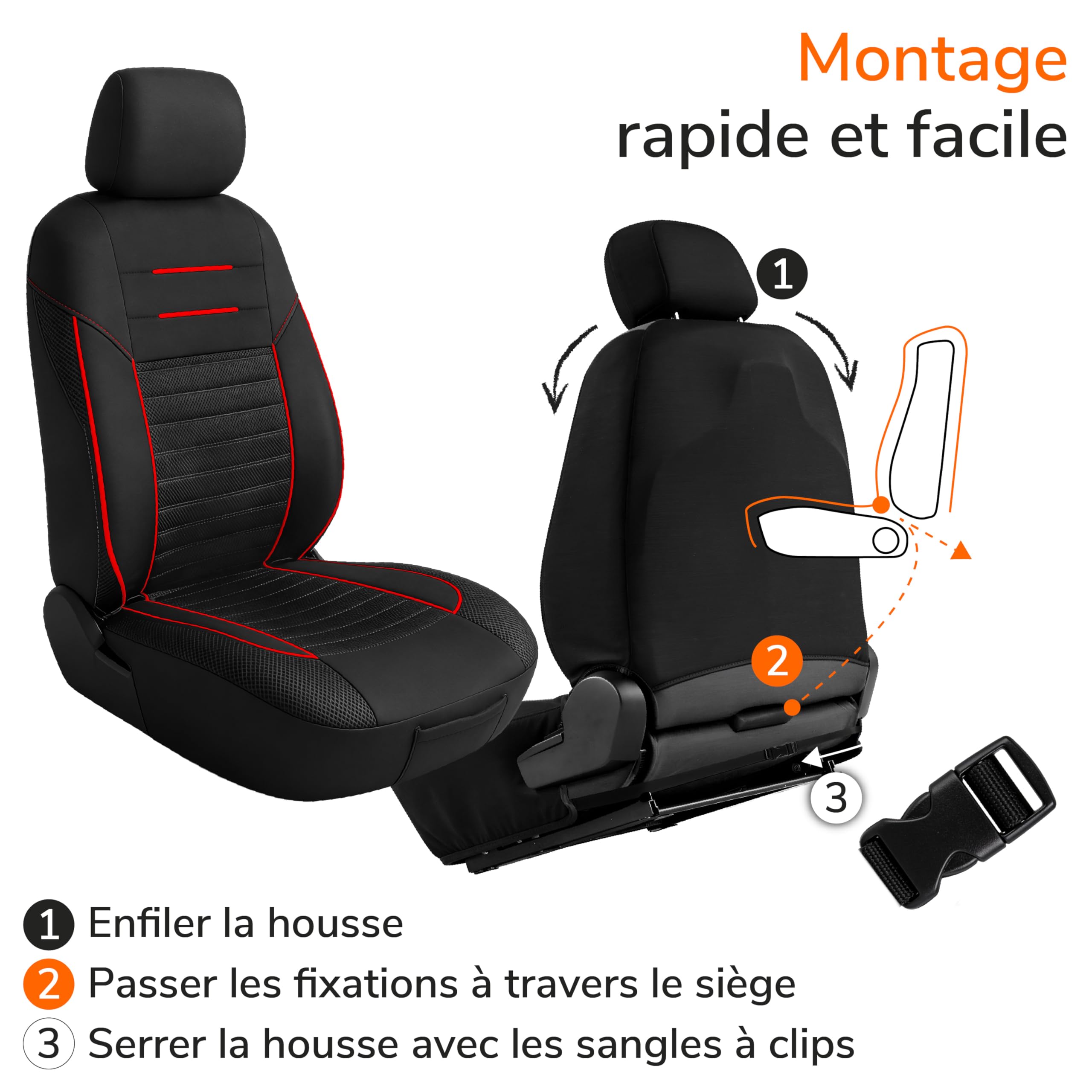 upgrade4cars Ensemble Housses Sièges Universel Version 2026 | Housses pour Avant et Banquette Arrière en Rouge | Accessoires Intérieur Auto Décoration