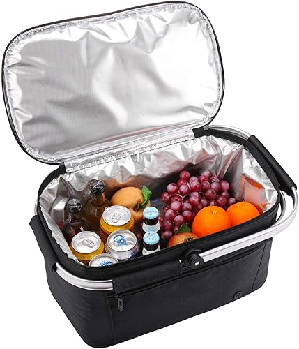 Miniatura 6 de ALLCAMP Cesta de pícnic, 2 cajas de hielo incluidas con enfriador aislado de 32 litros, cesta de picnic plegable gruesa con cestas extraíbles y