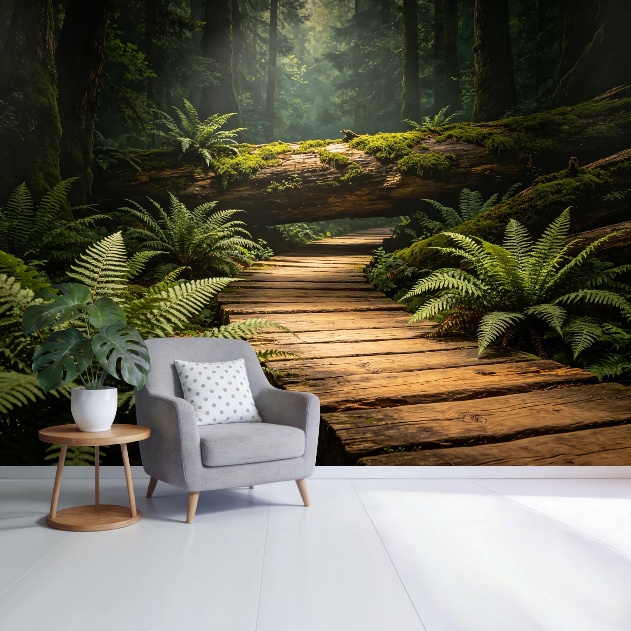 Custom Size Wall Mural Forest Pathway Ferns Mossy Log Landscape Nature Greenery Tranquil Scenery SelfAdhesive Wall Fabric Removable Wallpaper for Home Office Decor