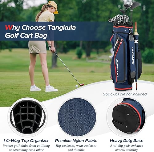 Miniatura 6 de Tangkula Bolsa de carrito de golf de 11 pulgadas, bolsa ligera para carrito de golf con organizador superior de 14 divisores, 8 bolsillos, capucha