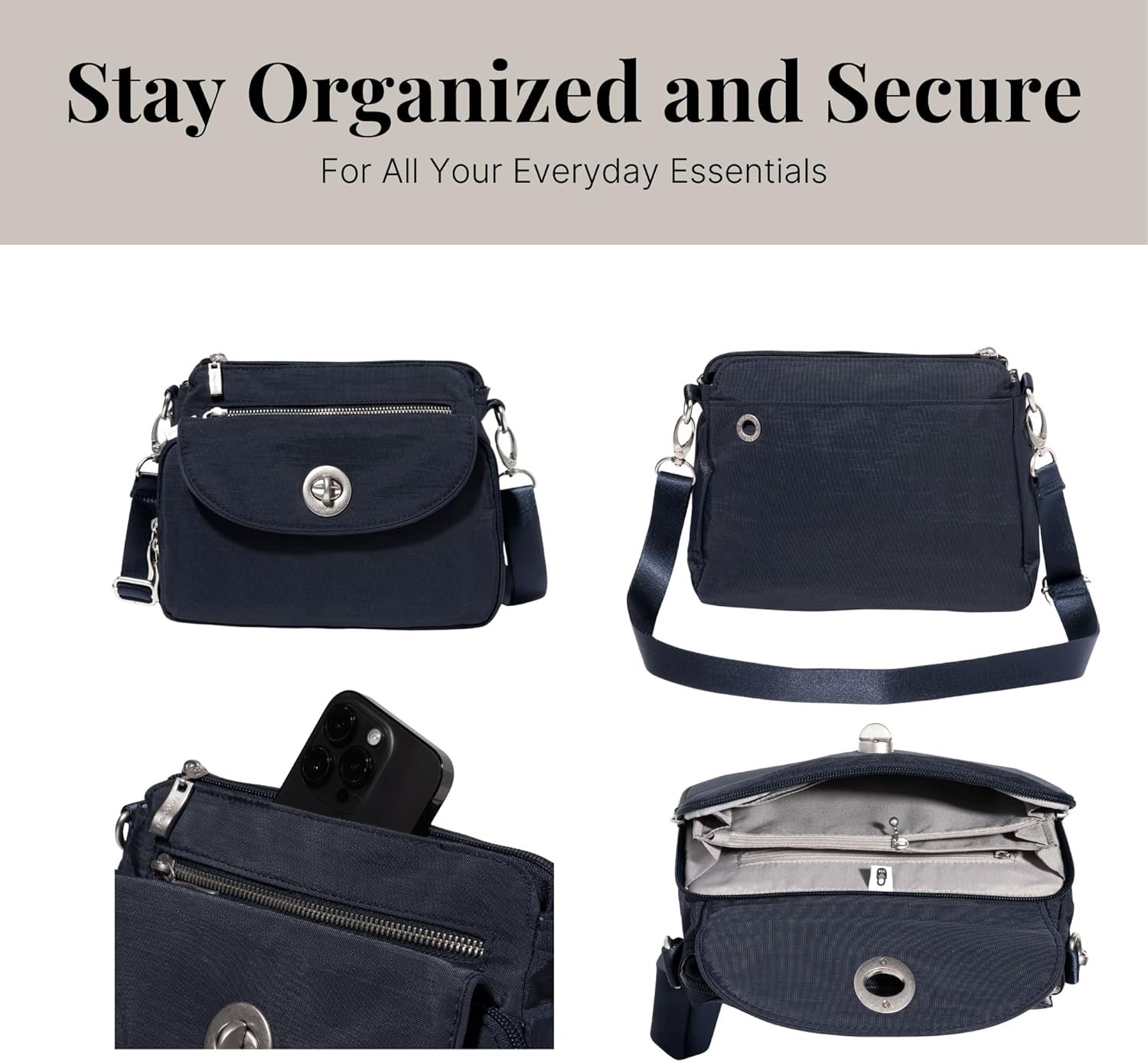 Baggallini Calais Crossbody Bags for Women 10x7 Lightweight Water-Resistant Travel Purse, RFID & Interior Organization One Size French Navy image 5 of 8 B093QN3ZQS