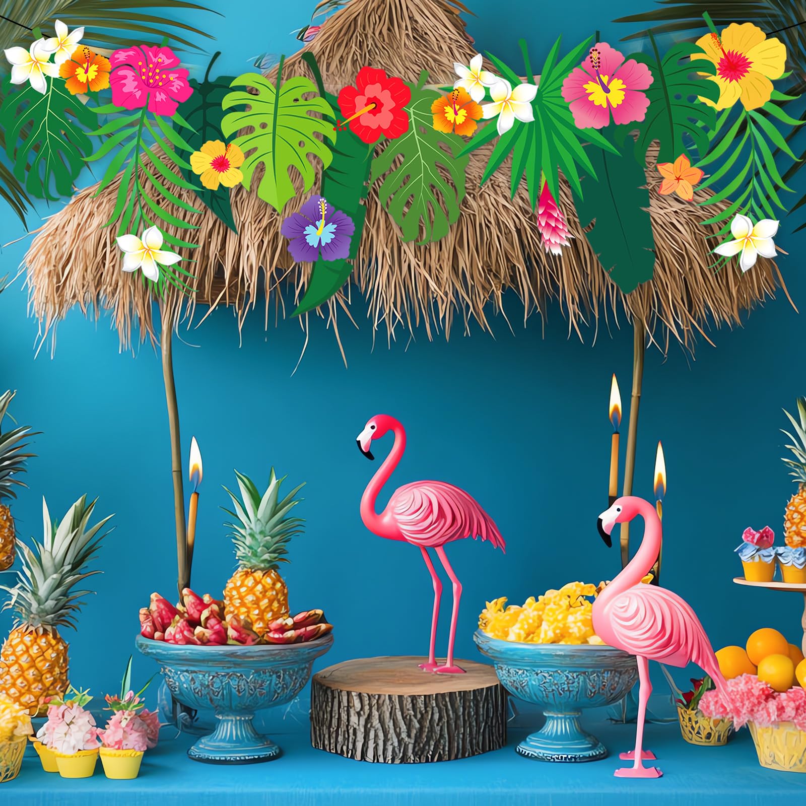 JarThenaAMCS Tropische Blumengirlande Luau Hibiskus Palmblätter Papier Banner Hawaii Aloha Party Girlande für Luna Geburtstag Sommer Strand Pool Party Dekor