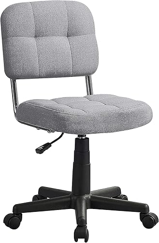 VECELO Silla de escritorio moderna sin brazos, giratoria de 360, altura ajustable para maquillaje, dormitorio, espacio pequeño, tela de lino, gris