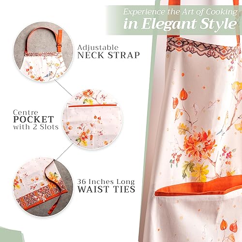 Miniatura 6 de Maison d' Hermine Kelim - Delantal de cocina 100% algodón (1 unidad) con cuello ajustable y bolsillo central oculto, con lazos largos, para mujeres,