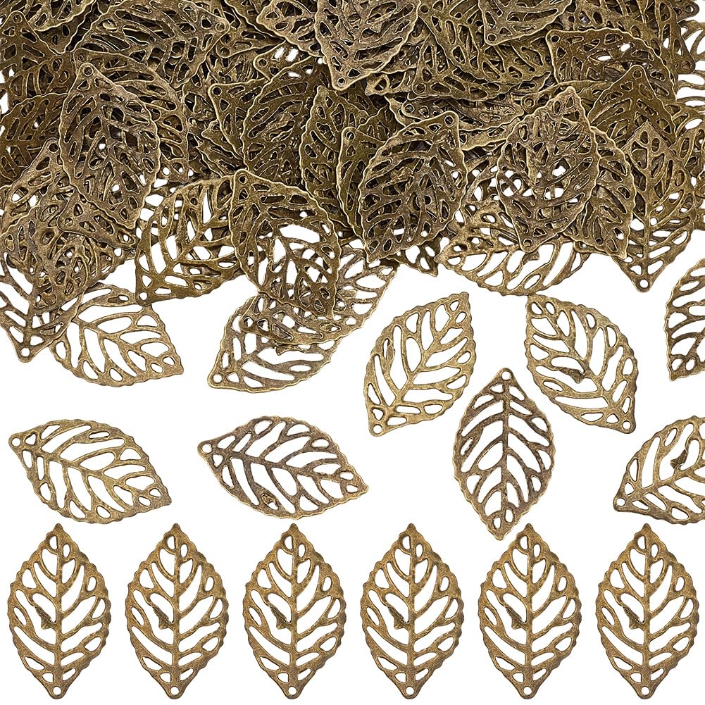 Pendentif feuille creuse léger en métal rétro pour création bijoux DIY
