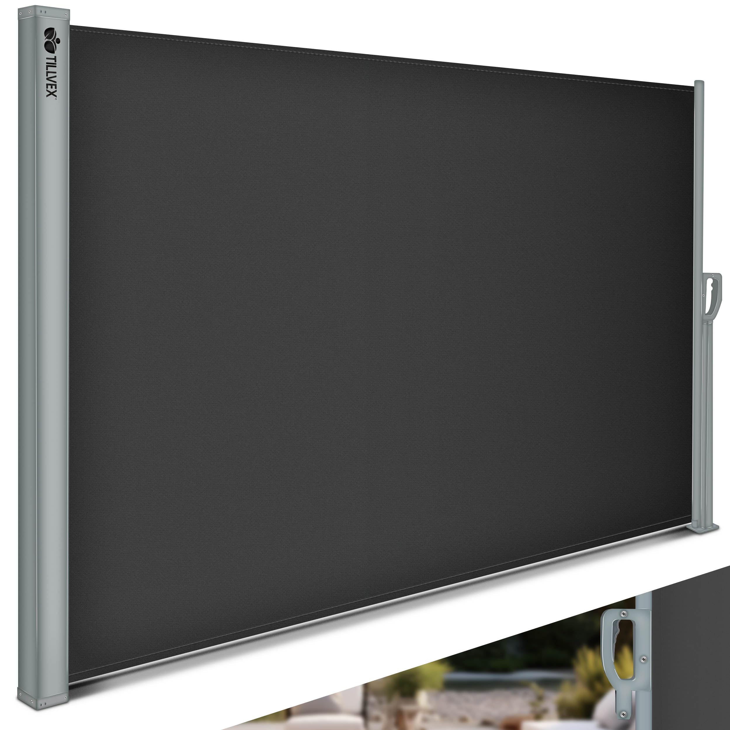 tillvex® Toldo lateral de 160 x 300 cm, extensible y opaco, protección visual para balcón, jardín y terraza, estor lateral con soporte de pared, protección solar de acero inoxidable, protección contra