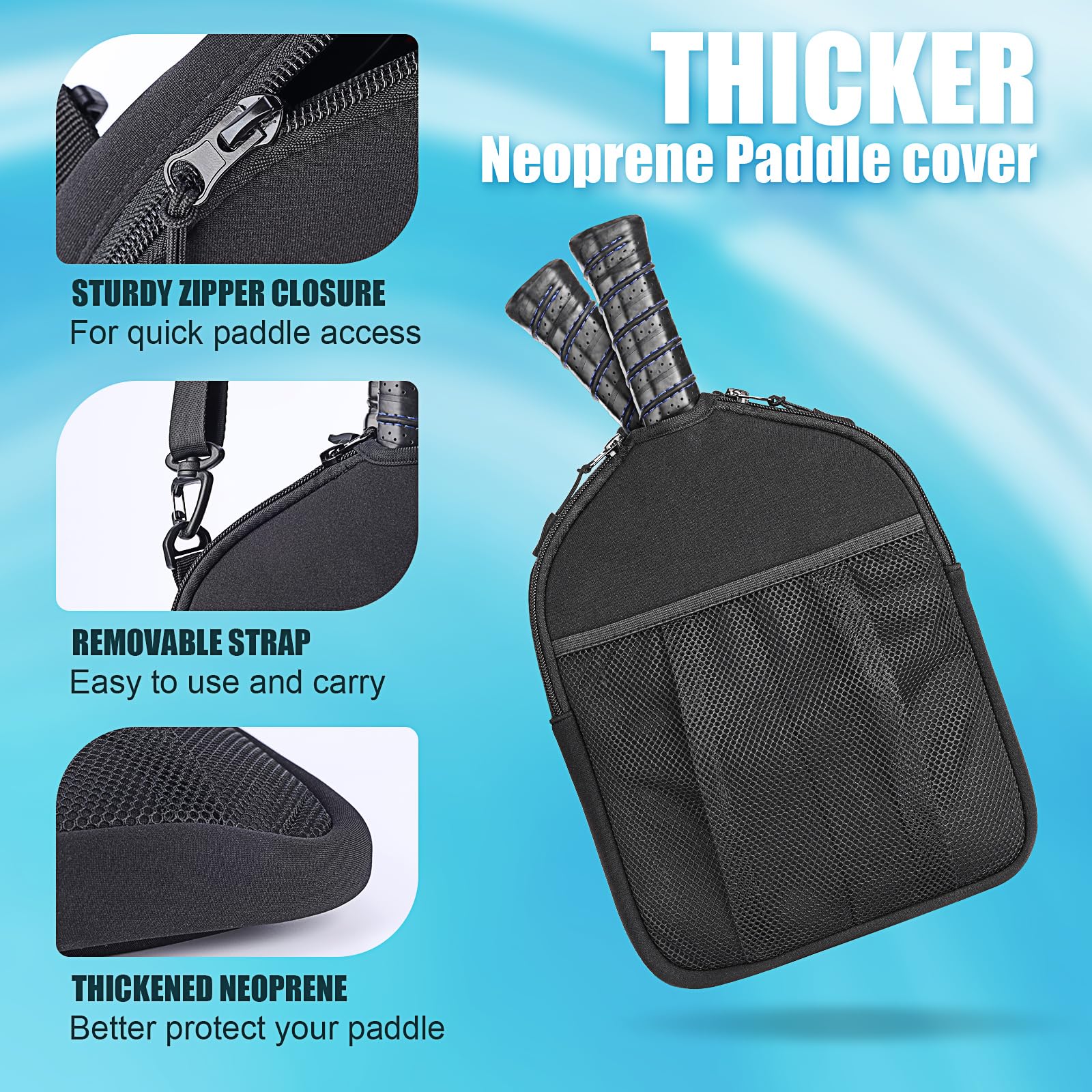 Custodia Paddle Pickleball Borsa Neoprene Custodia Paddle Pickleball Accessori Protettivi Attrezzatura Copri Maniche Racchetta Pickleball Paddle Donna Uomo con borsa a Rete