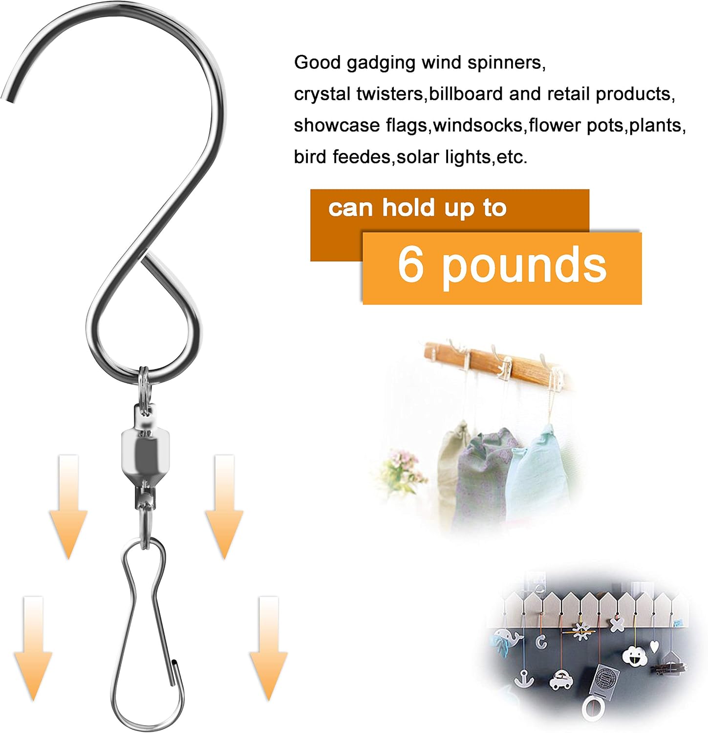 10 Pack Swivel Hooks Clips Smooth Spinning for Hanging Wind Spinners Wind Chimes Crystal Twisters Party Supply Rotating Display S Hooks