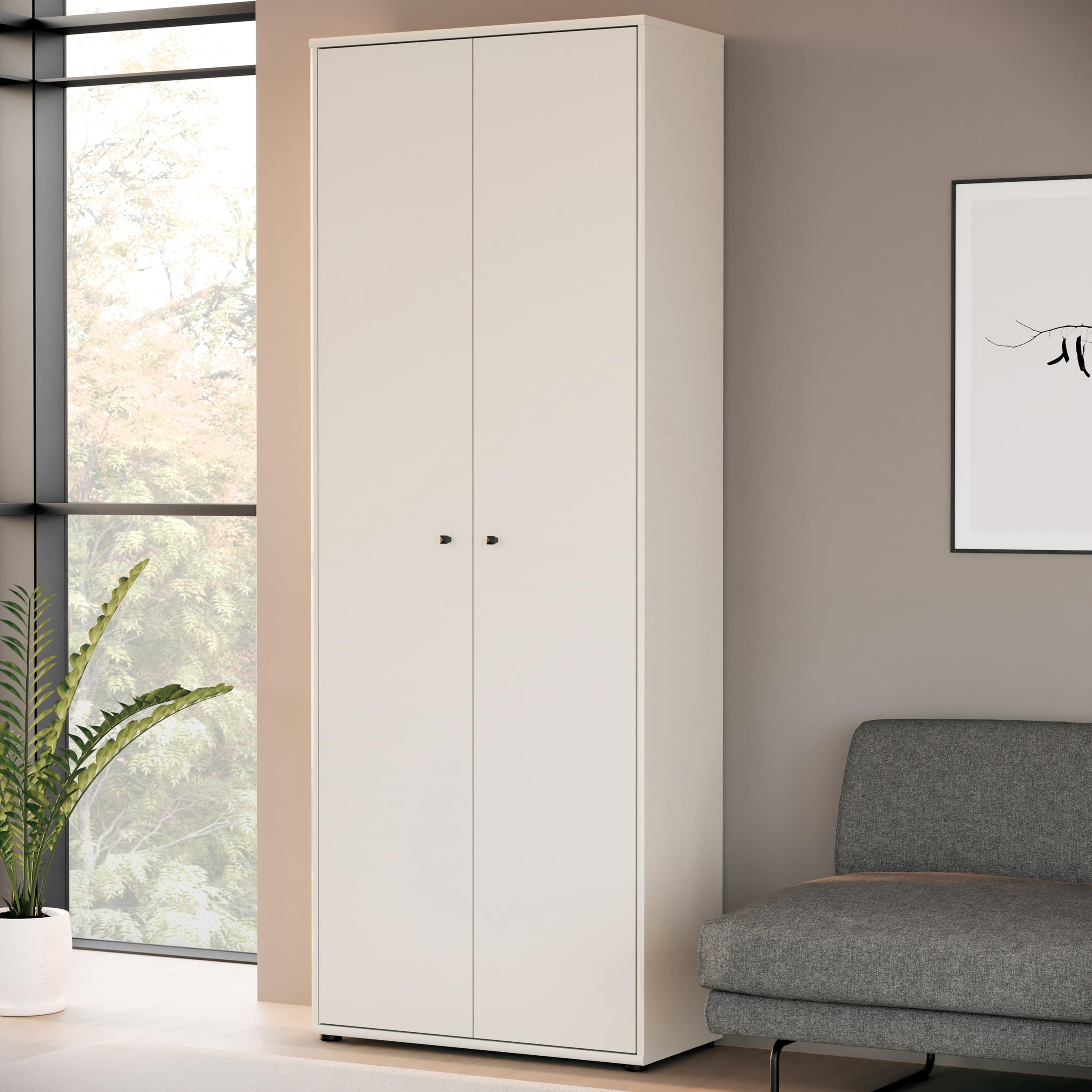 Forte TEMPRA 2 Schrank 70 80, moderner Mehrzweckschrank 2-türig, Schlafzimmer, Wohnzimmer, Holzwerkstoff, Büro, Kaschmir|Beige, 73,7 cm breit x 197,5 cm hoch x 34,8 cm tief