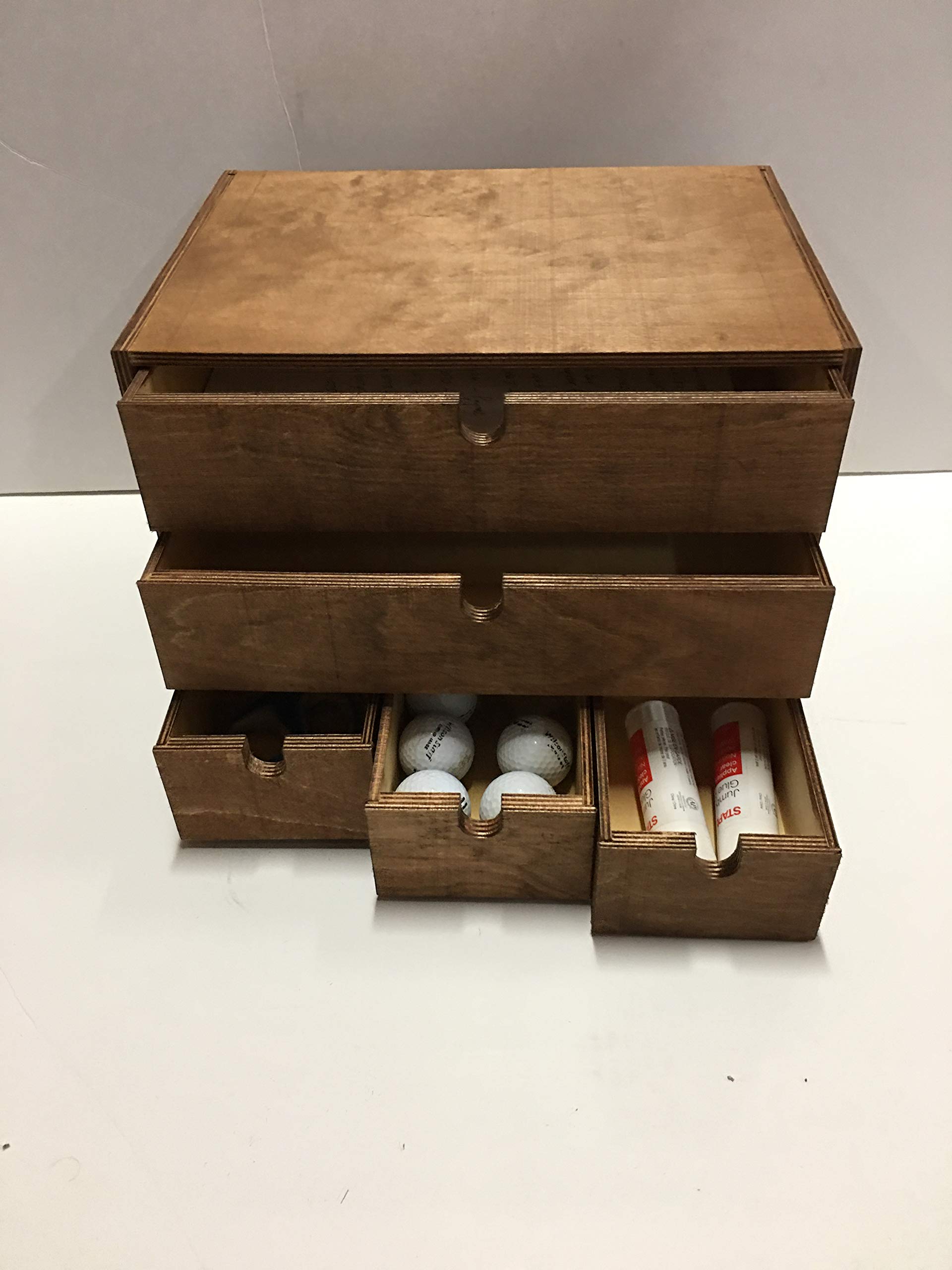 KAO Mart Shelf Organizer for Desk with Drawers, Desk Accessories Stationery Storage Box Bills Collection Holder (Red Oak, 5 Drawers)