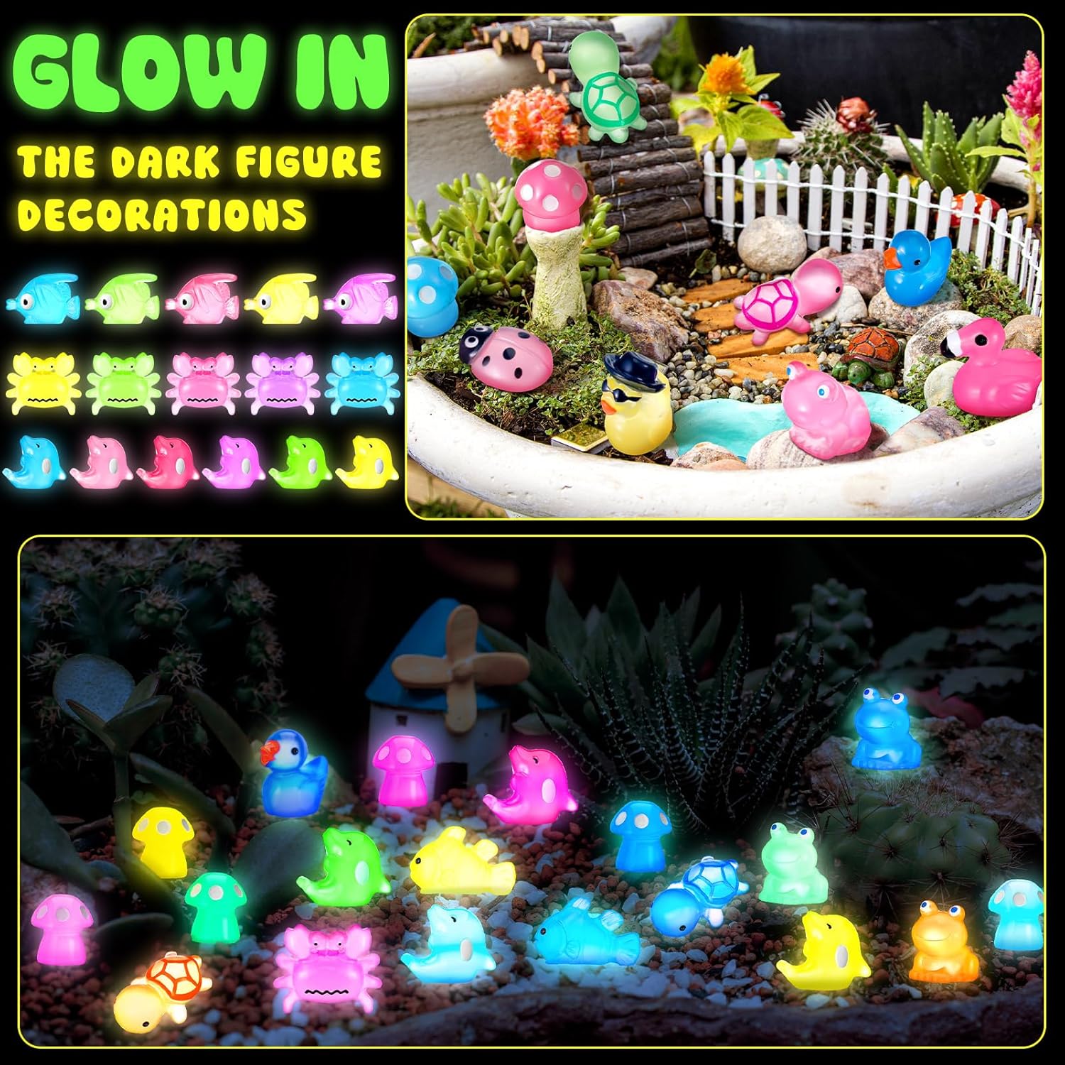 Colingmill 300 Pieces Luminous Mini Resin Animals Figures Glow in The Dark Miniature Ocean Animals Luminous Resin Figurines for Garden Micro Landscape Aquarium Potted Decor