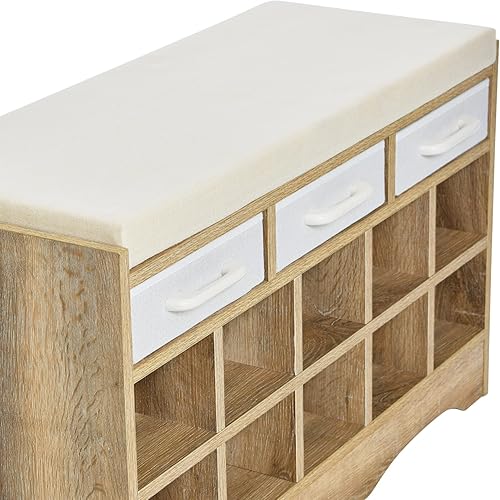 Miniatura 6 de Household Essentials Banco de zapatos de entrada con 10 cubículos, acabado de roble costero, estándar Acabado en roble costero,Acabado de madera de