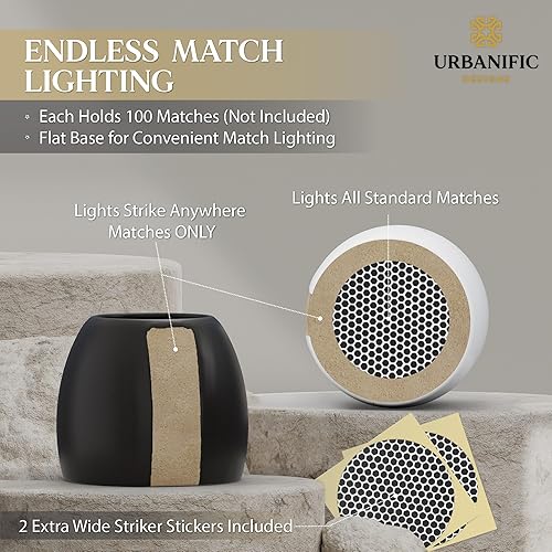 Miniatura 5 de Juego de 2 soportes para fósforos con delantero, cerámica hecha a mano con acabado mate esmaltado en negro y blanco moteado, mejora la decoración