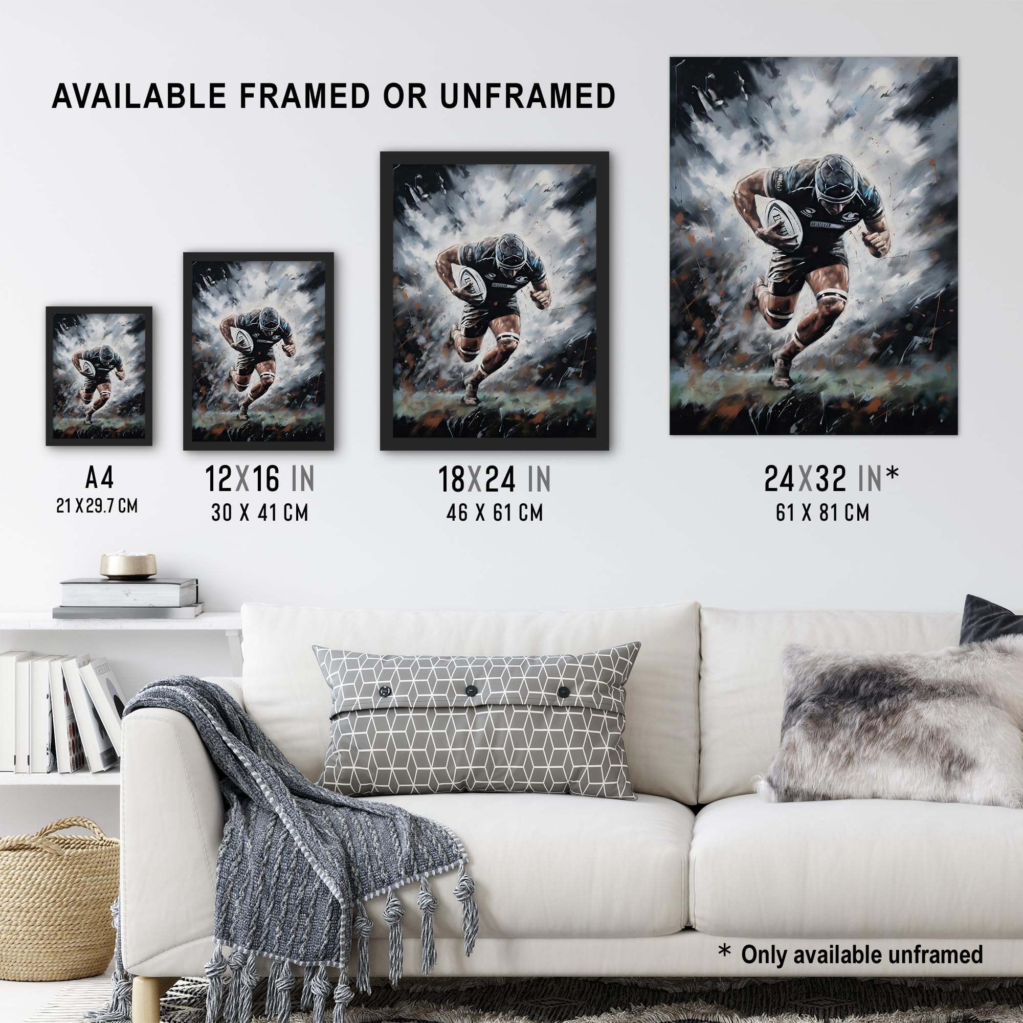 Artery8 Rugby Forward Powering Through Action Artwork For Him Rugby Fan Man Cave Extra Large XL Wall Art Poster Print - Image 3