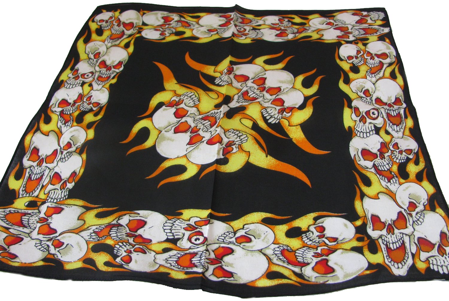 100% cotton skulls & flames bandana approx 55cm square. Ideal for every day wear.