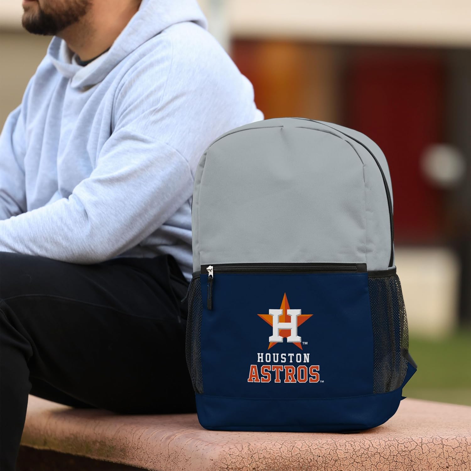 FOCO MLB Officially Licensed Baseball Team Color Primary Logo 2 Tone Big Logo Color Block School Bag Travel Backpack - Houston Astros
