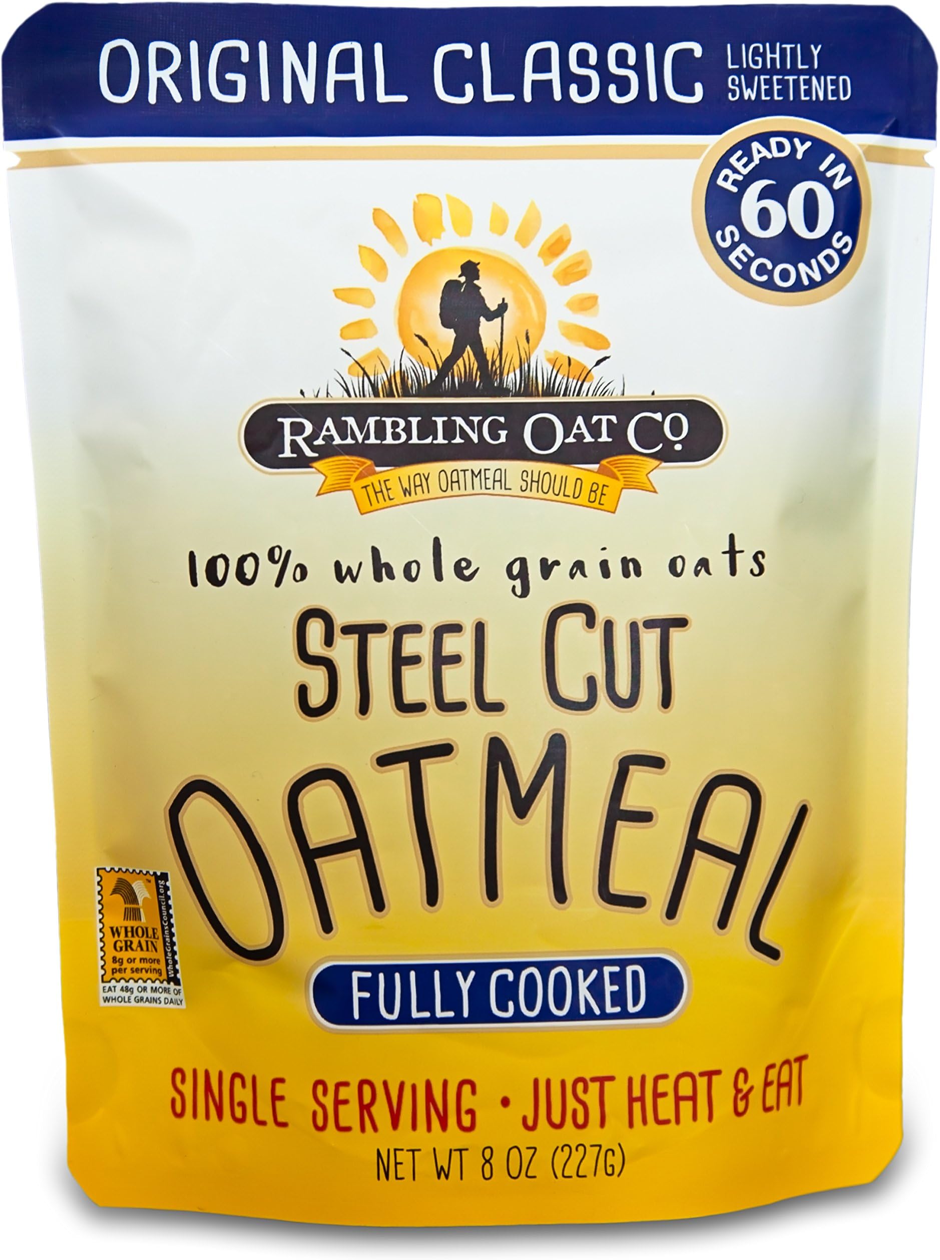 Rambling Oat Company Fully Cooked Steel Cut Oatmeal (8 Pouches) - Just Heat and Eat - Quick Instant Breakfast Packets (Original Classic)