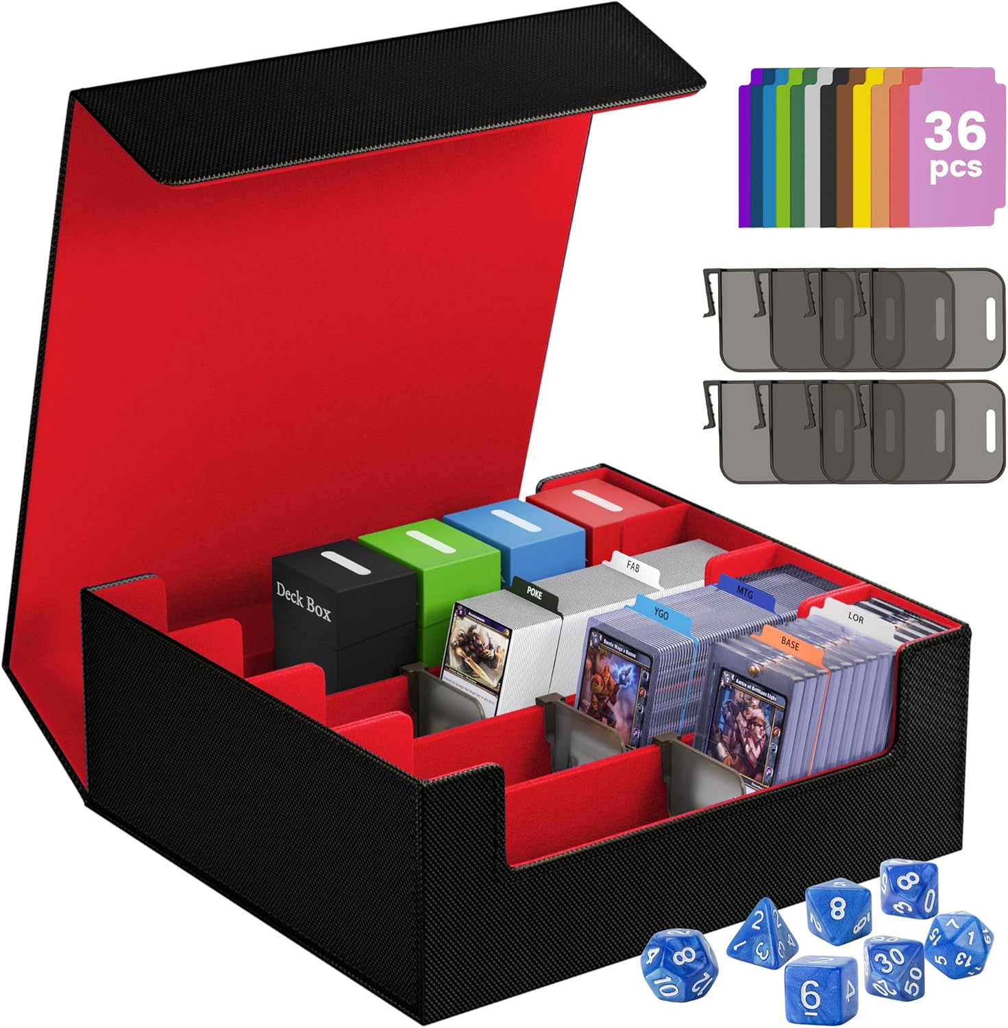 3500+ Trading Card Storage Box,4-Row MTG Deck Box with 36 Dividers & 8 Stoppers,Commander Deck Case Fits For Toploaders, Magnetic Card Holder,TCG,YugiOh and Sport Cards