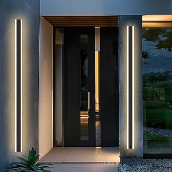 Outdoor Wall Light Fixtures Modern Long LED Wall Sconce Black Exterior Light Fixture Ip65 Waterproof Wall Lamp 3000k Metal Rectangular Wall Lights For Villa Patio,Courtyard,Porch Bedroom,59.05