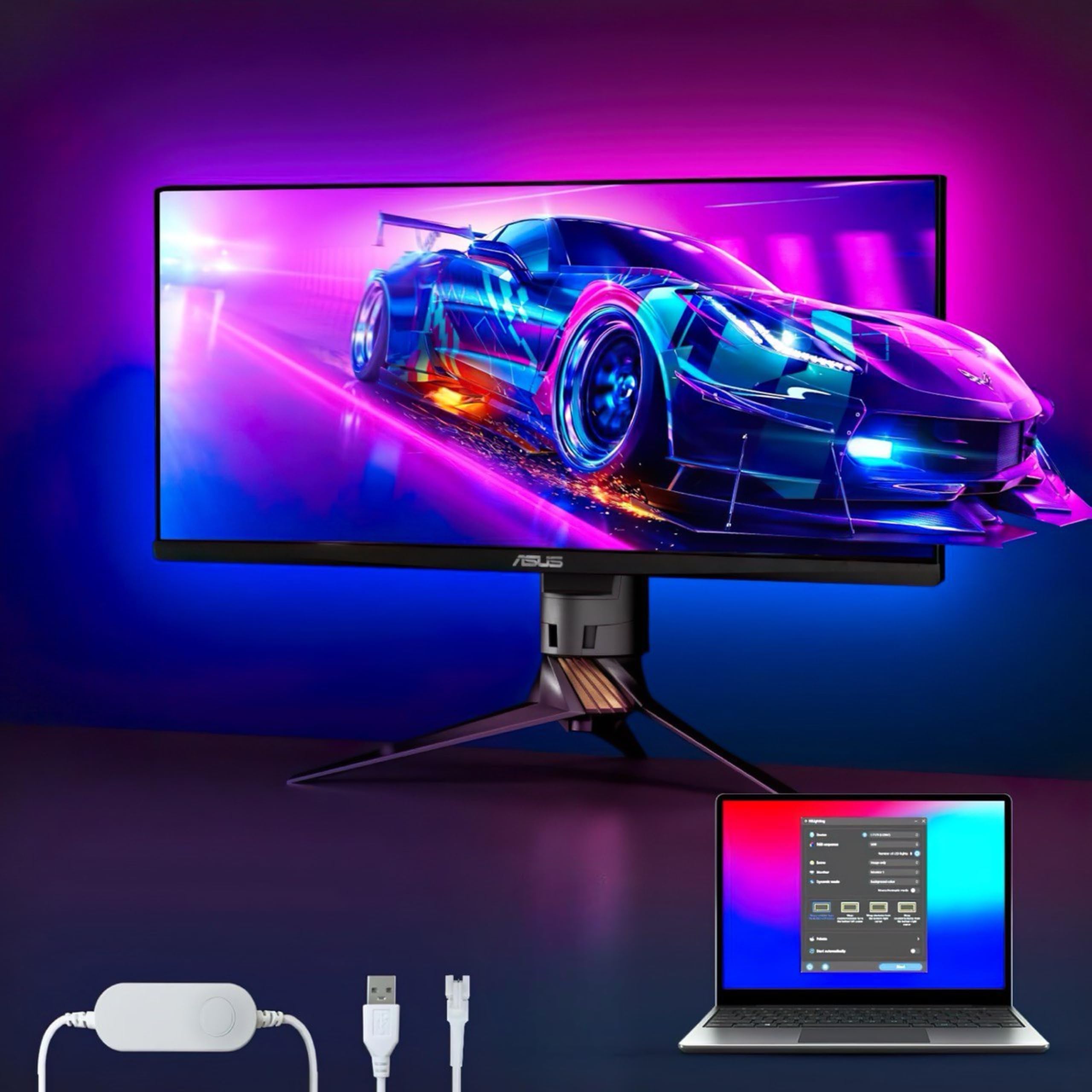 Mitsuko Phantom G1 Screen Sync RGB Monitor Backlight for Upto 40 Inch Flat/Curved Monitors – Windows/Mac Software Only (Not for TVs), Music Mode Gaming LED Strip