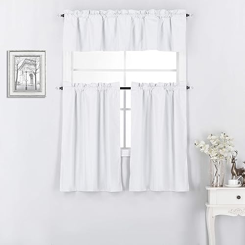 Miniatura 17 de Diamond Home Linens Juego de 3 cortinas y cenefa con forro térmico 100% opaco para ventana de cocina