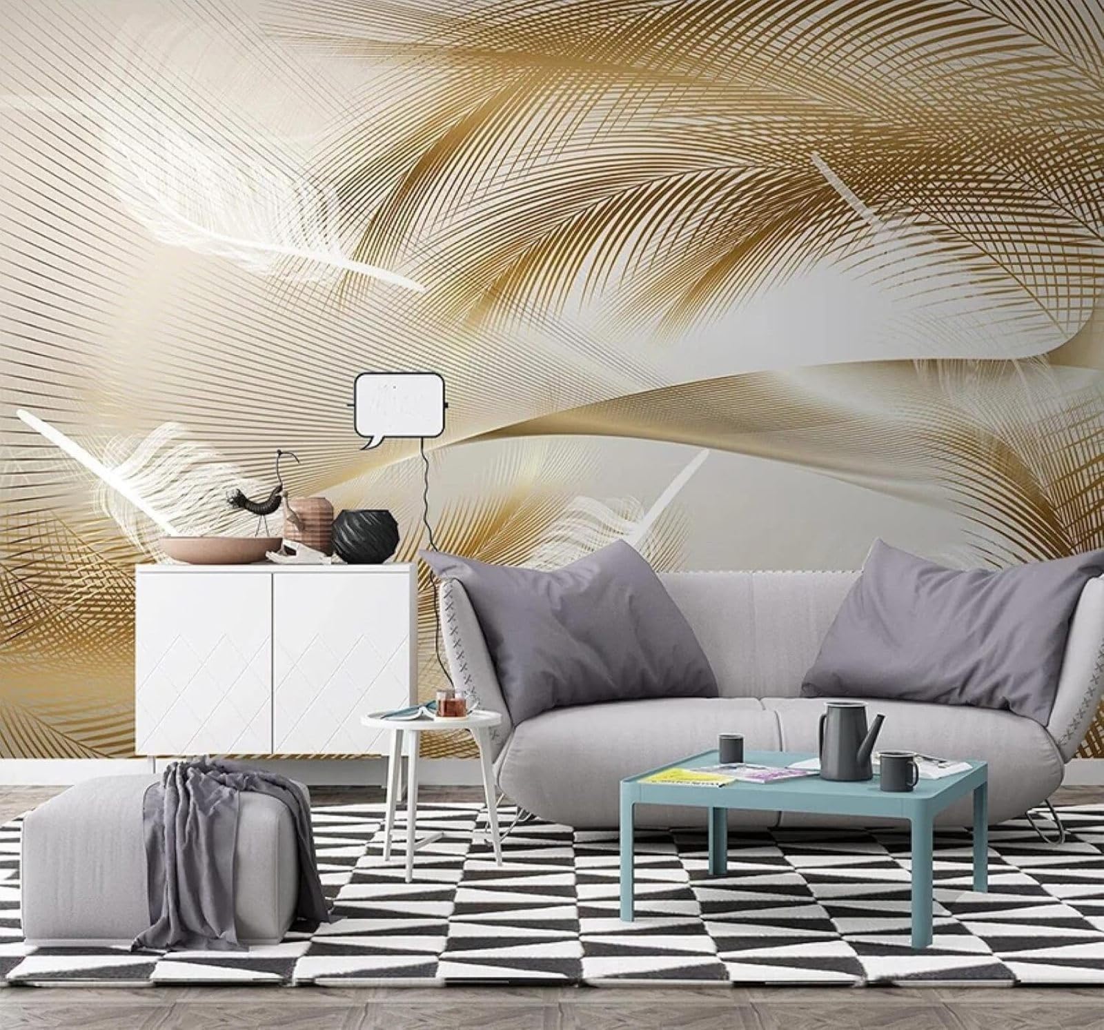 XLMING Abstract Gold Feathers Lines Art 3D Wallpaper Luxury Home Dining Decor Paste Sofa Living Room The Wall for Bedroom Mural-430cm×300cm