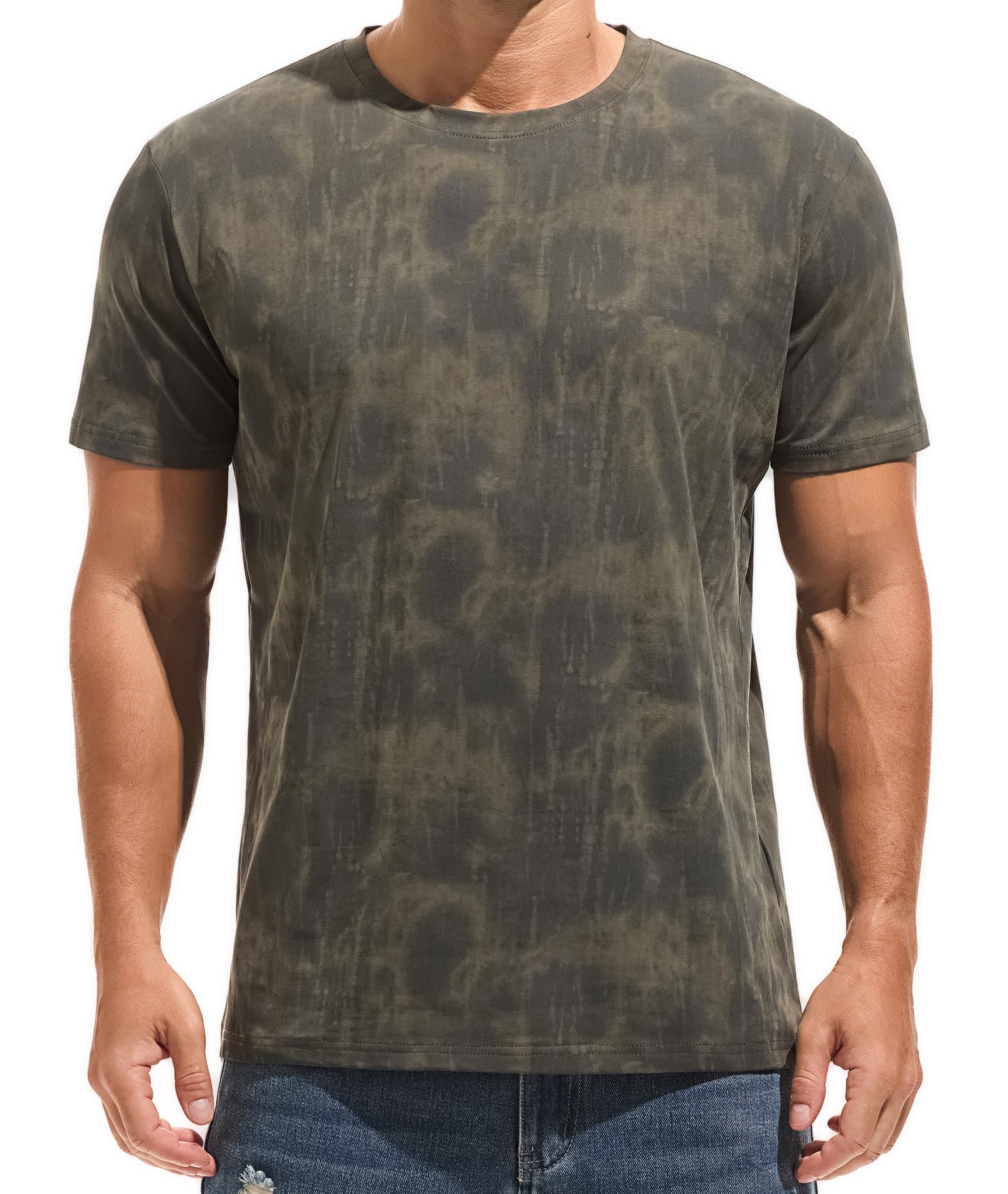 YINGDA Herren T-Shirt gedruckt gefärbt Gitter Graffiti Shirt