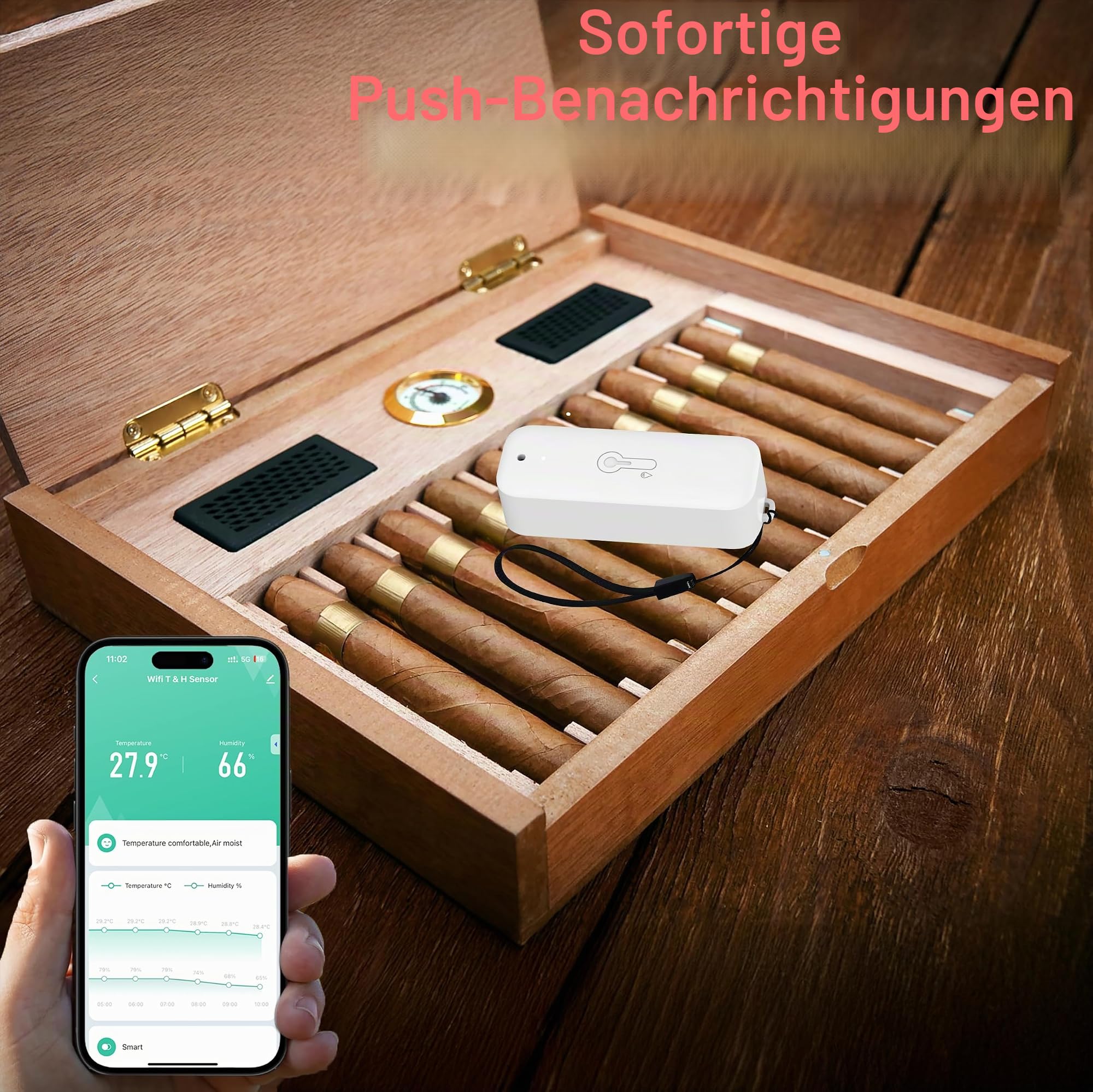 WiFi-Hygrometer Thermometer-Sensor - kabelloser Temperatur- und Feuchtigkeitssensor für den Innen- und Außenbereich mit Remote-App-Benachrichtigungsalarm, für Gewächshaus Weinkeller (4 Stück)
