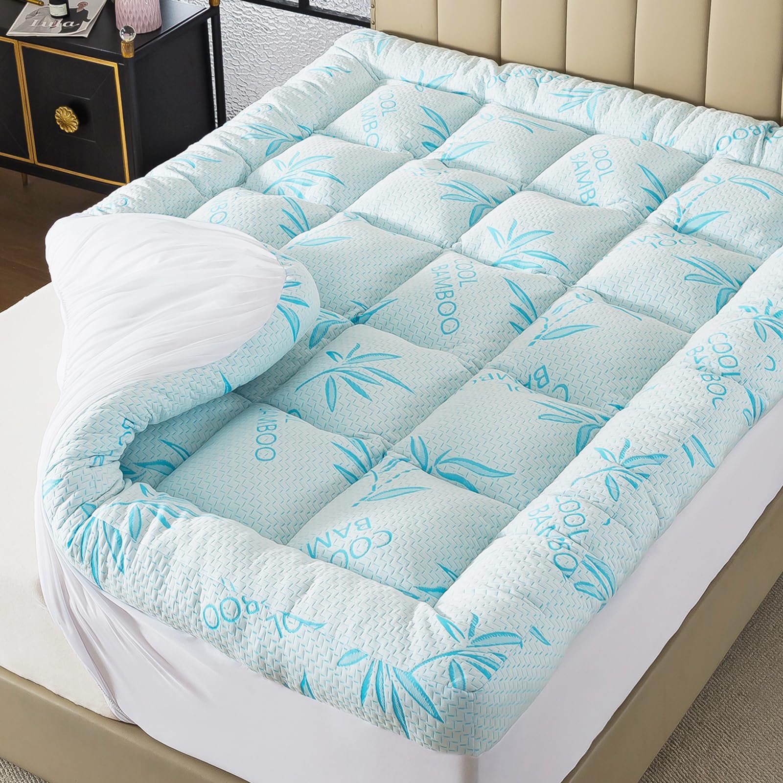 WhatsBedding 5 Inch Twin Mattress Topper Breathable Bamboo Viscose Air Layer,Memory Foam Mattress Topper Twin Size Blue.