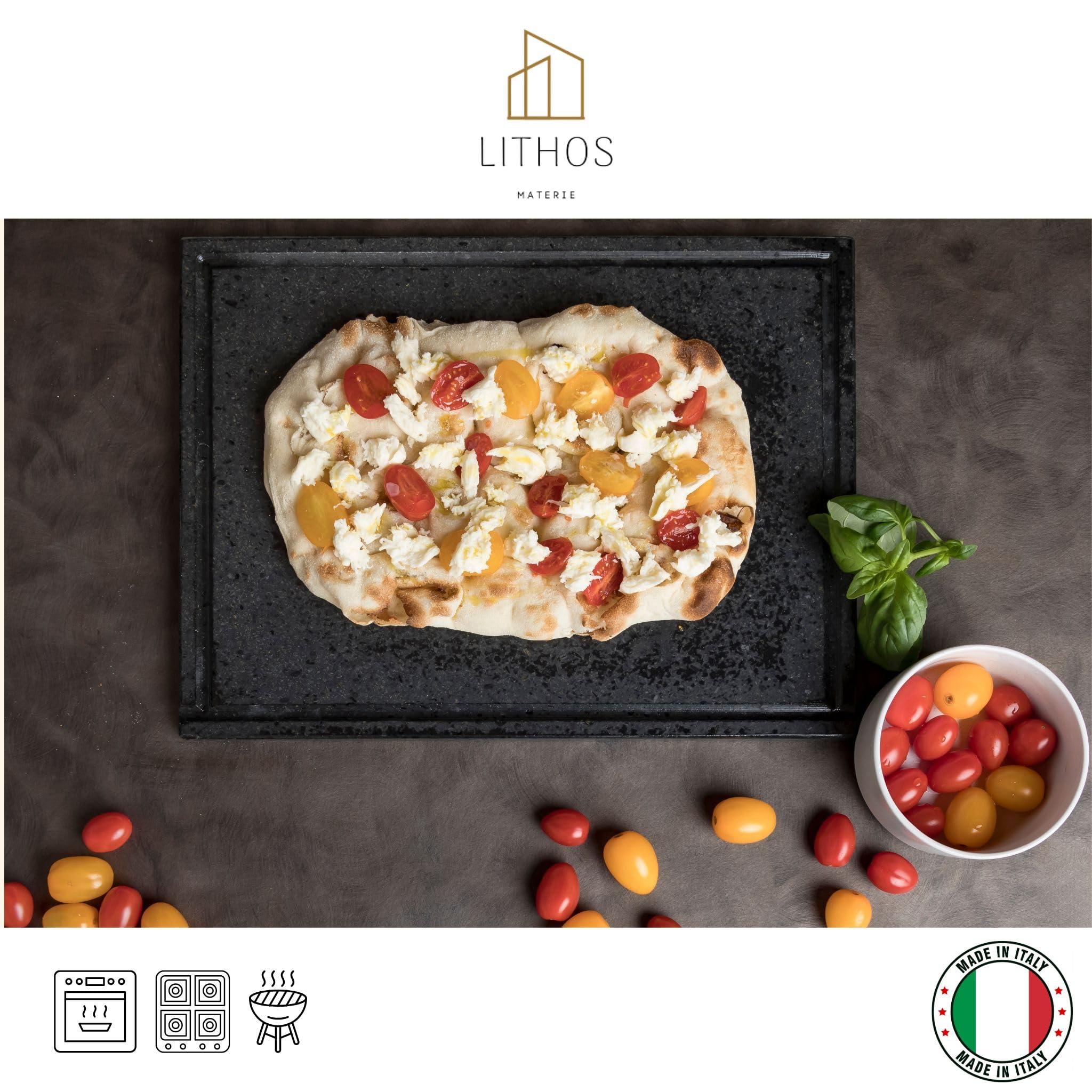 PIASTRA IN PIETRA LAVICA Ollare - Refrattaria dell’Etna per Forno Elettrico & Gas, Barbecue, Bistecchiera per Pizza e Carne – Misure a Scelta (60x40 cm3)
