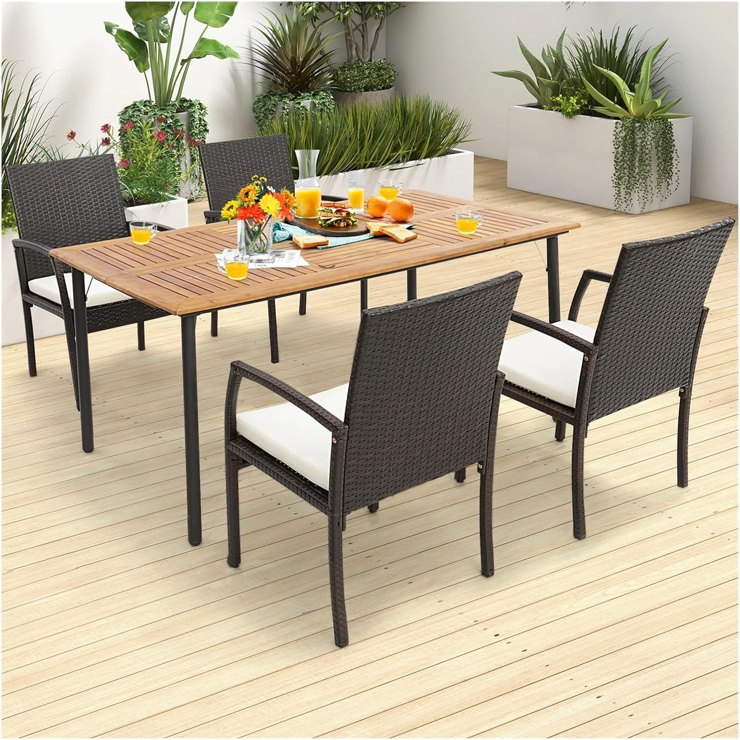 Dining Chairs Outdoor 1pcs Patio Rattan Wicker Dining Chairs with Armrest Metal Frame and Soft Cushions